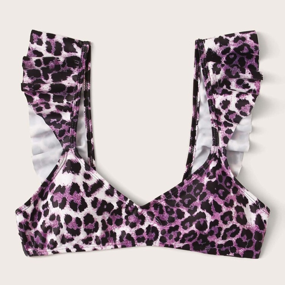 2 PIECE Purple Ruffle leopard print bikini